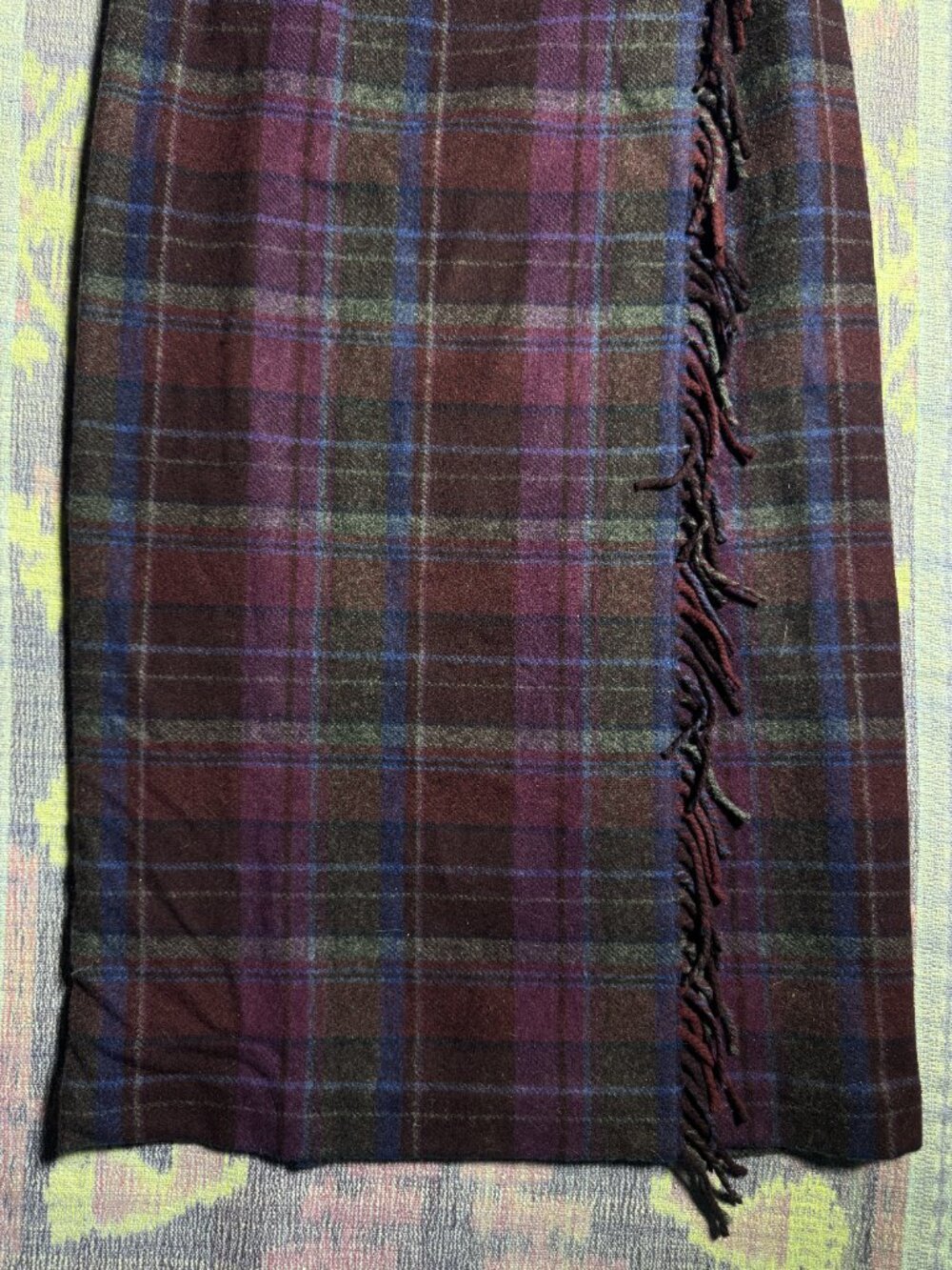 Talbots Plaid Fringe Wool Blend Wrap Skirt Purple Blue Sz 8 - Picture 5 of 15